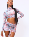 Marble Print Slinky Red and blue Crop Top & Skirt Co-ord