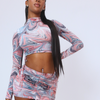 Marble Print Slinky Red and blue Crop Top & Skirt Co-ord