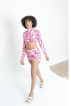 Pink Zebra Print Slinky Crop Top & Skirt Co-ord